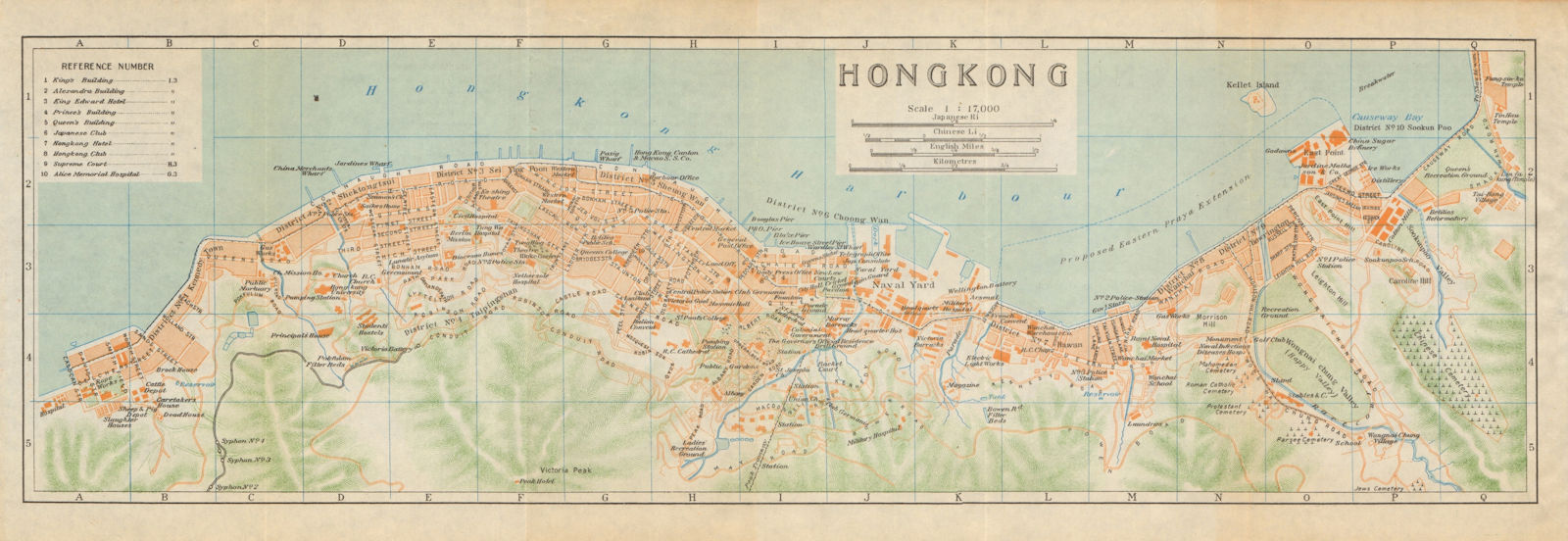 'Hongkong'. Victoria, Hong Kong island antique town city plan. China 1924 map