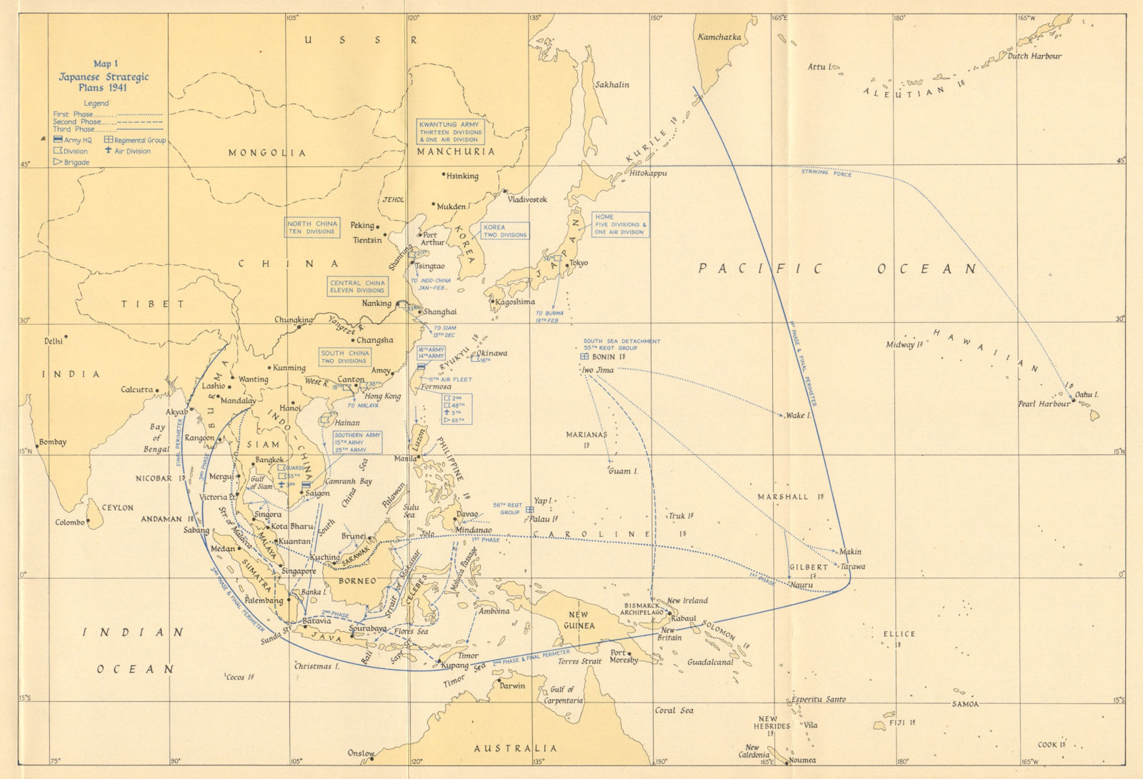 Associate Product Japanese strategic plans 1941. Pacific & South east Asia. Indochina 1957 map
