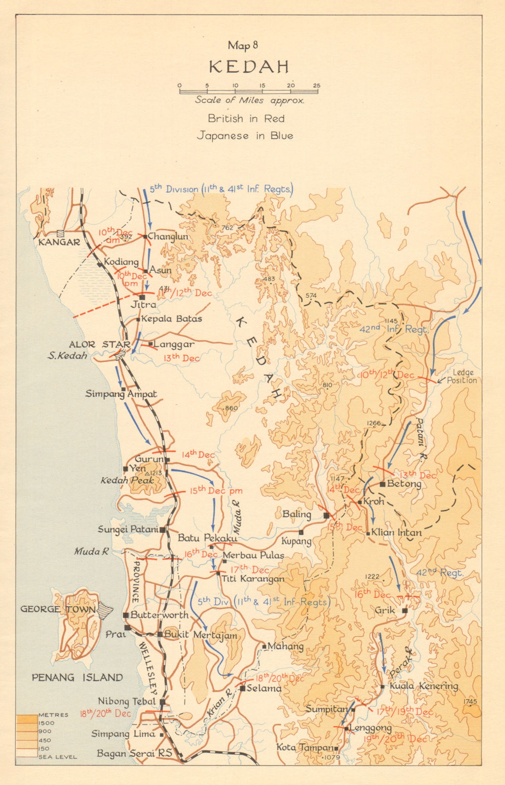 Kedah. Japanese invasion of Malaya. December 1941 1957 old vintage map chart