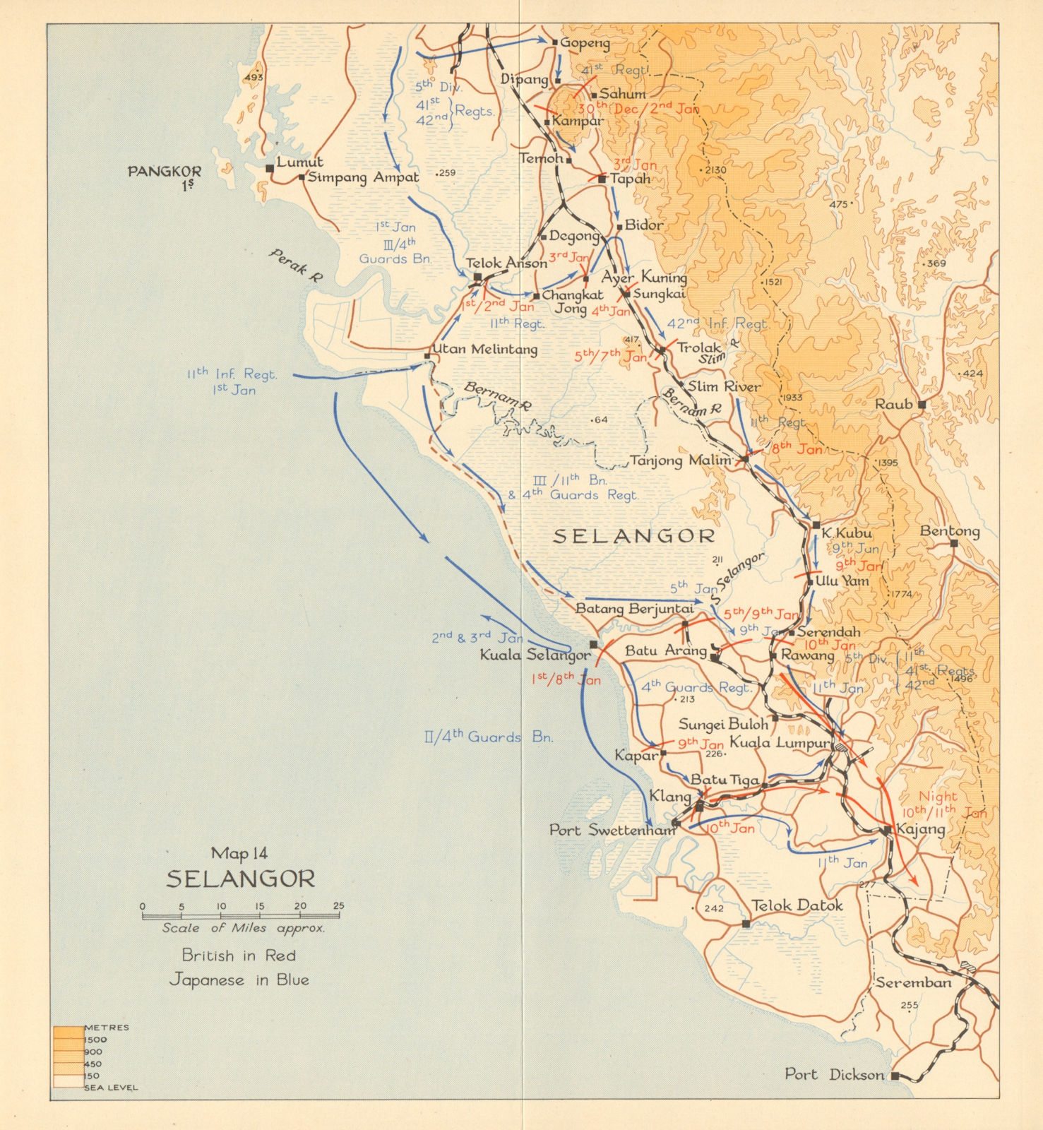 Selangor. Japanese invasion of Malaya 1942. Malaysia 1957 old vintage map