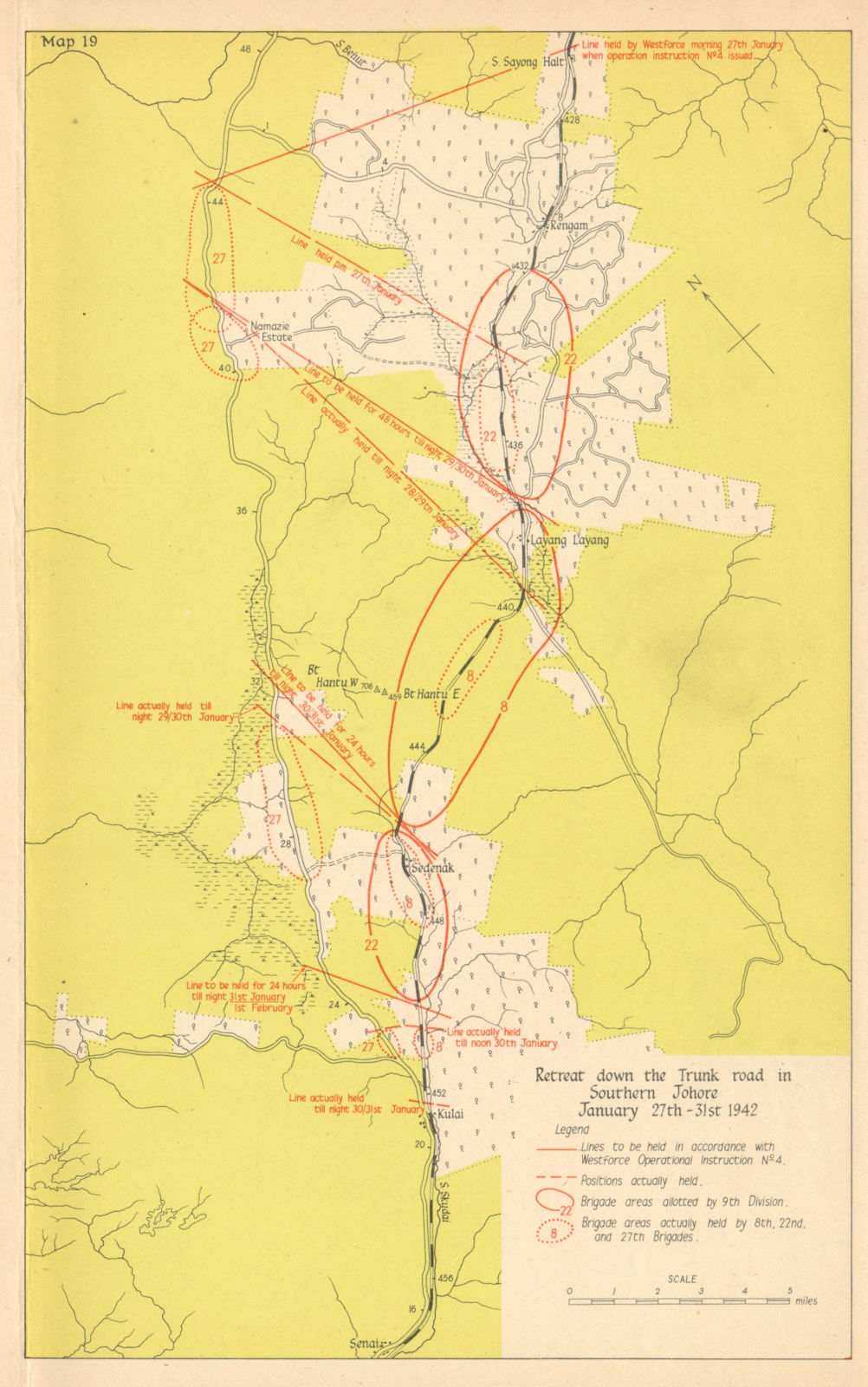 Associate Product Japanese invasion of Malaya. Retreat in southern Johore, 27-31 Jan 1942 1957 map
