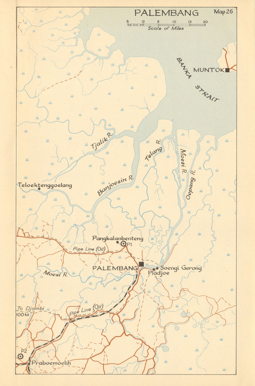 Palembang, Sumatra 1942 1957 old vintage map plan chart