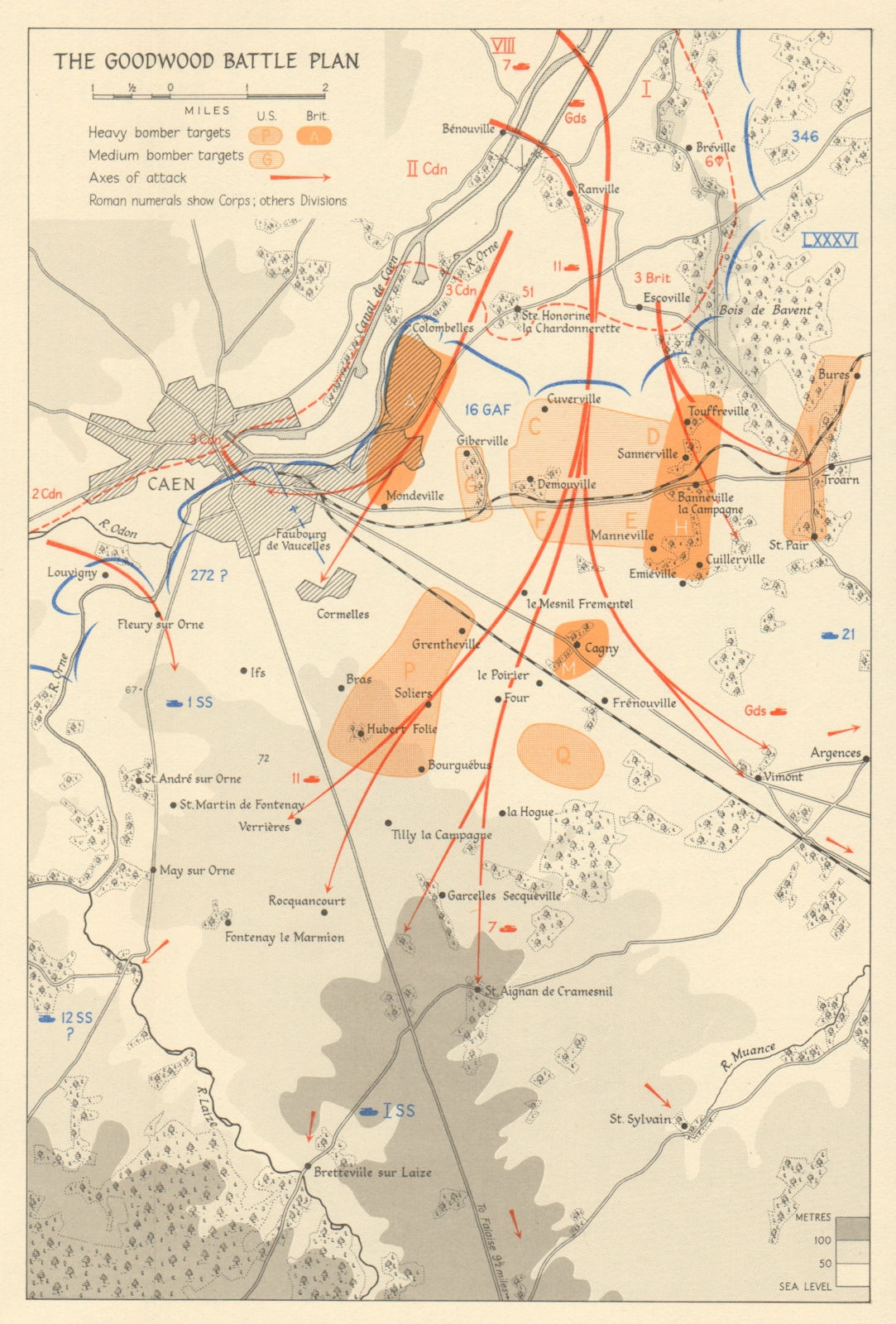 Associate Product Operation Goodwood Battle Plan July 1944. Caen Normandy Overlord 1962 old map