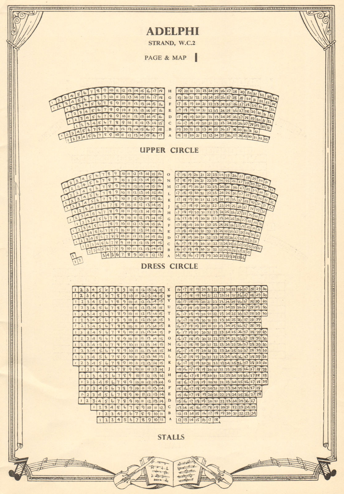 Adelphi Theatre, Strand, London. Vintage seating plan c1955 old vintage print
