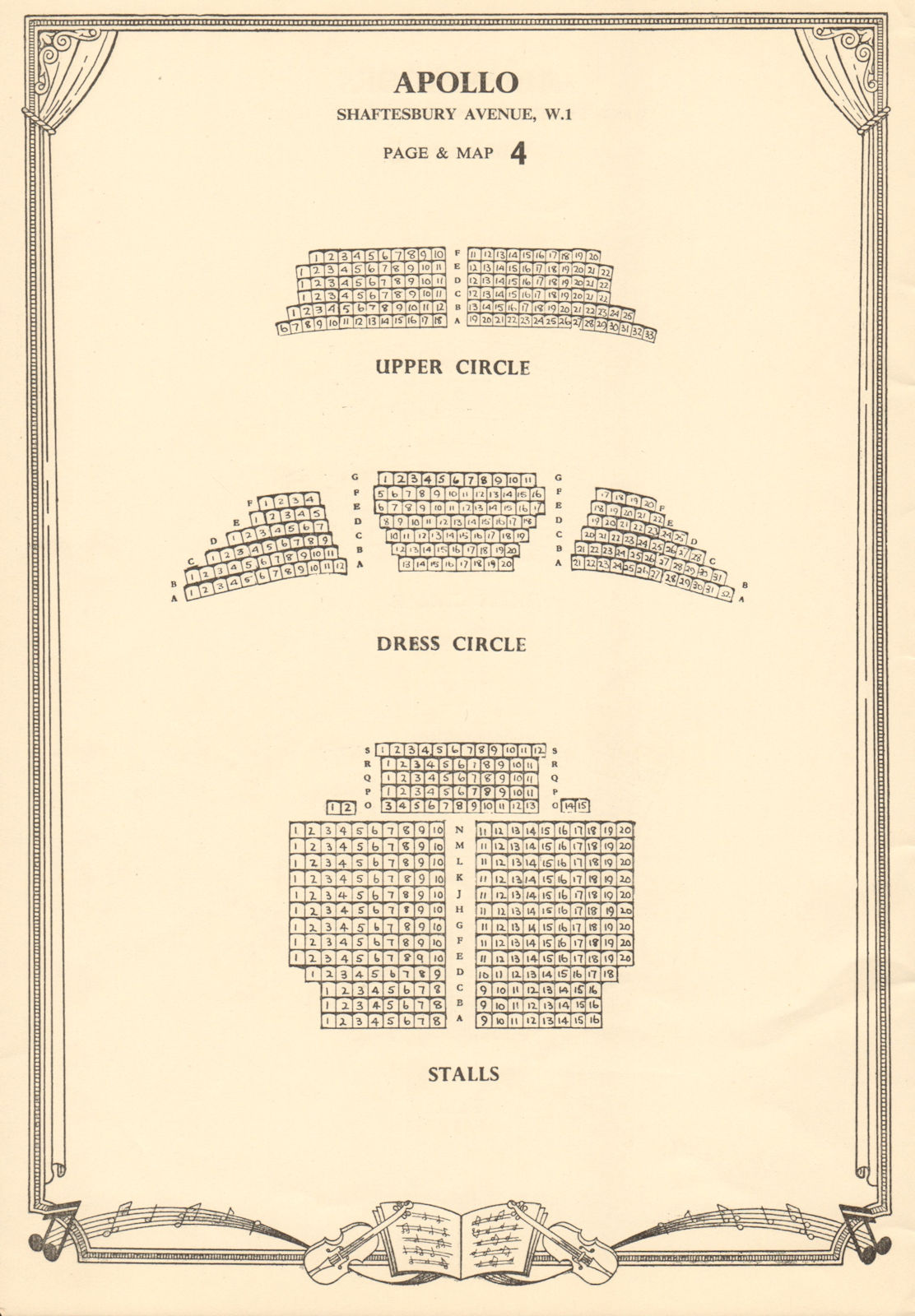 Associate Product Apollo Theatre, Shaftesbury Avenue, London. Vintage seating plan c1955 print