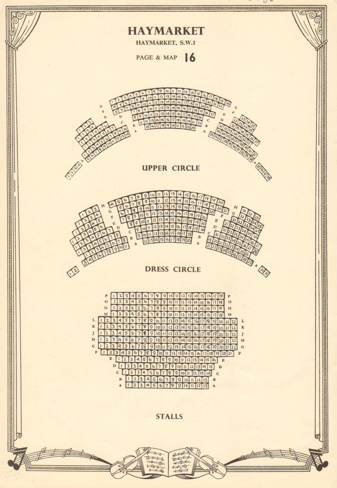 Haymarket Theatre (Theatre Royal), London. Vintage seating plan c1955 print