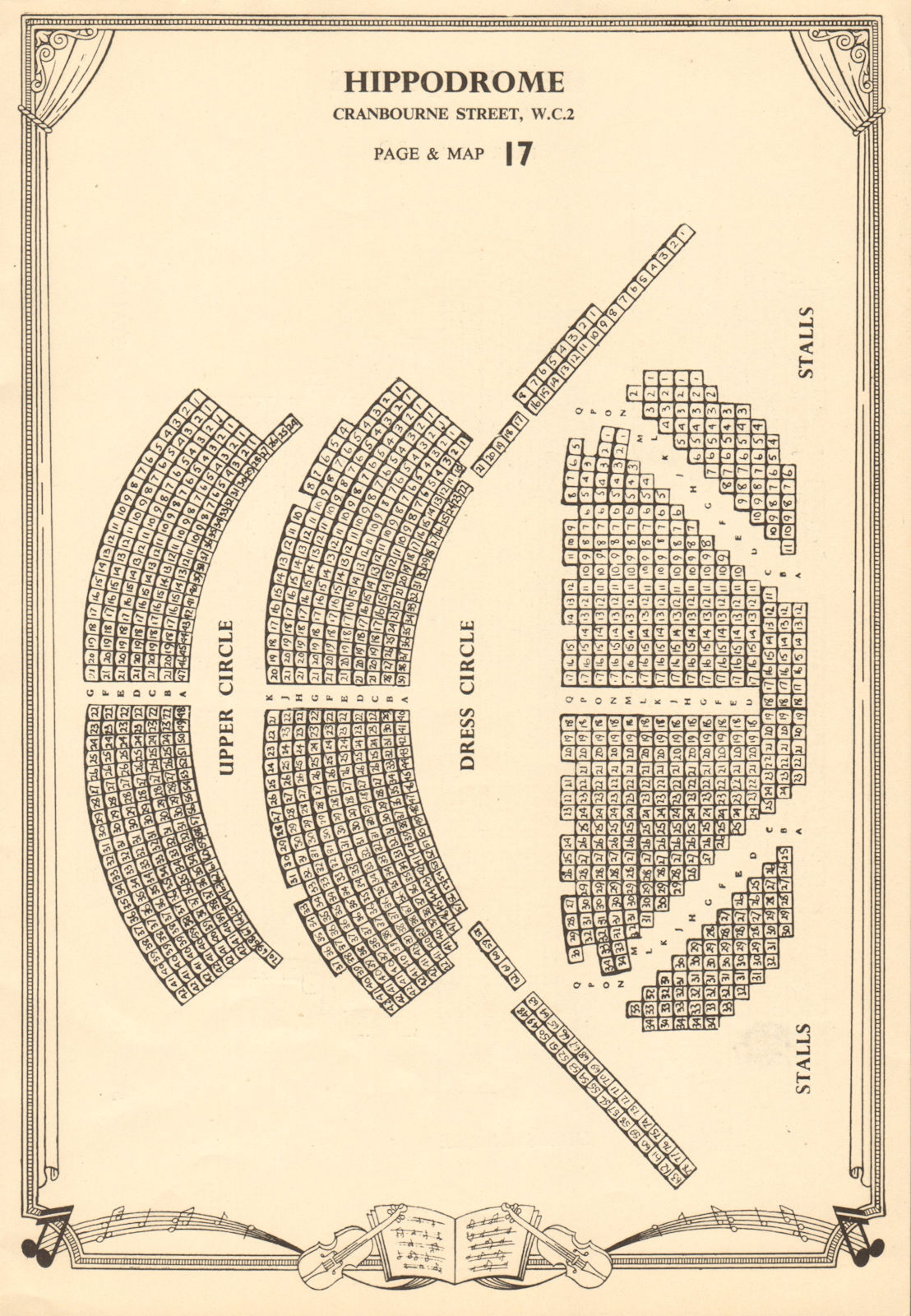 Hippodrome Theatre, Leicester Square, London. Vintage seating plan c1955 print