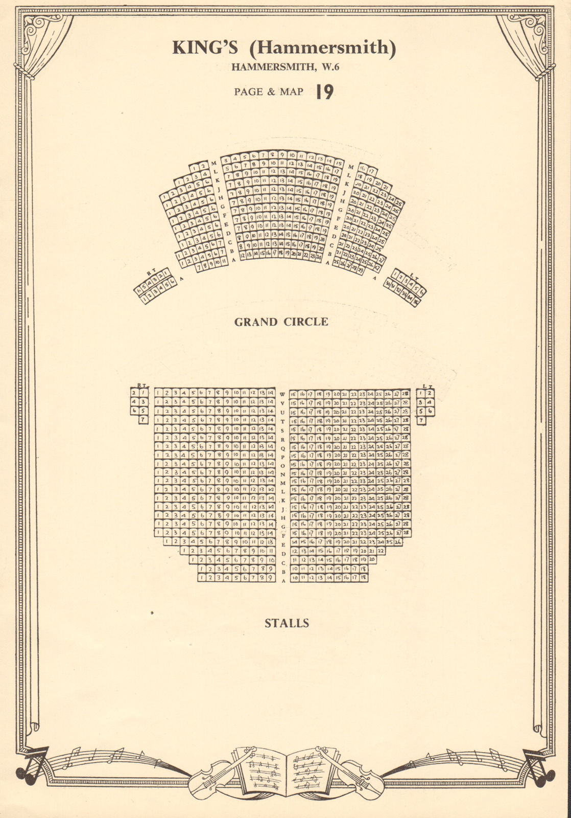 Associate Product Kings Theatre, Hammersmith Road, London. Vintage seating plan c1955 old print