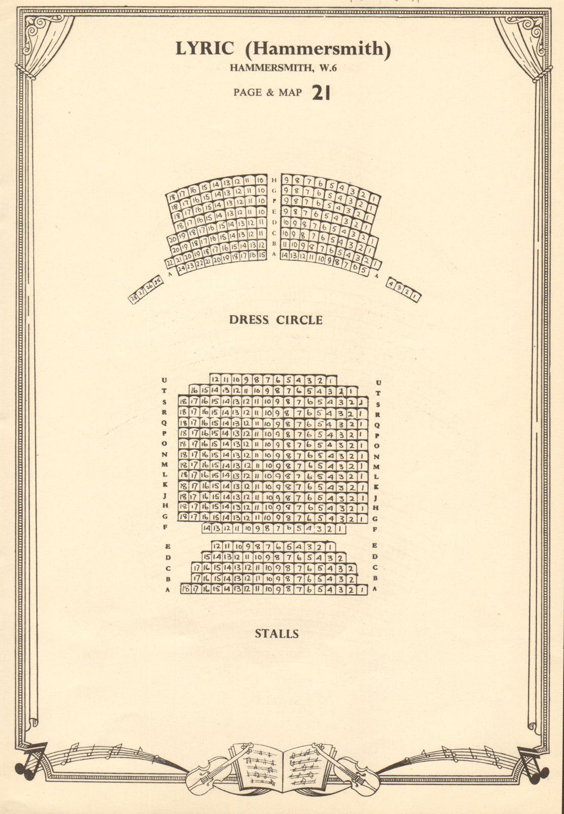 Associate Product Lyric Theatre, Hammersmith, London. Vintage seating plan c1955 old print