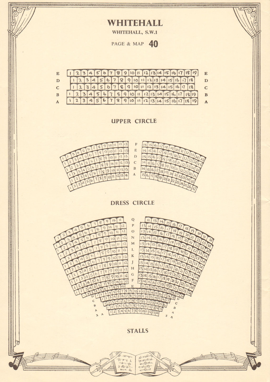 Associate Product Whitehall Theatre (Trafalgar Studios), Tra. Square. Vintage seating plan c1955