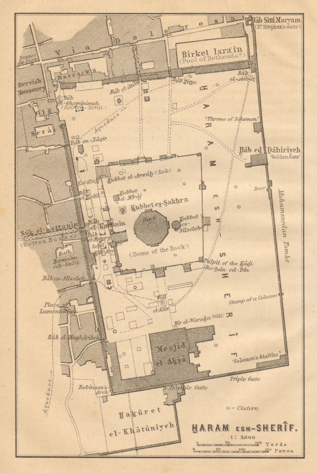 Haram Esh-Sherif plan. Temple Mount. Dome of the Rock. Jerusalem 1912 old map