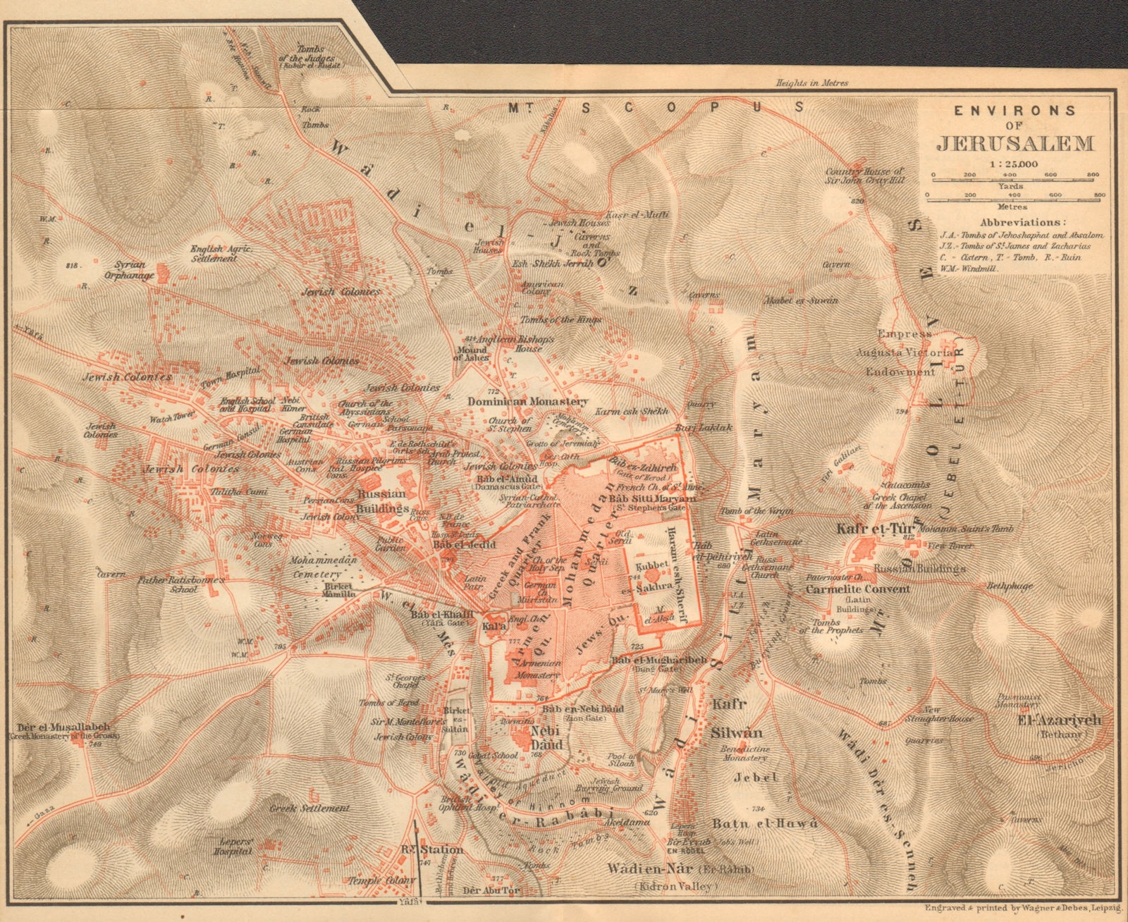 Jerusalem & environs antique town city plan. Israel 1912 old map chart