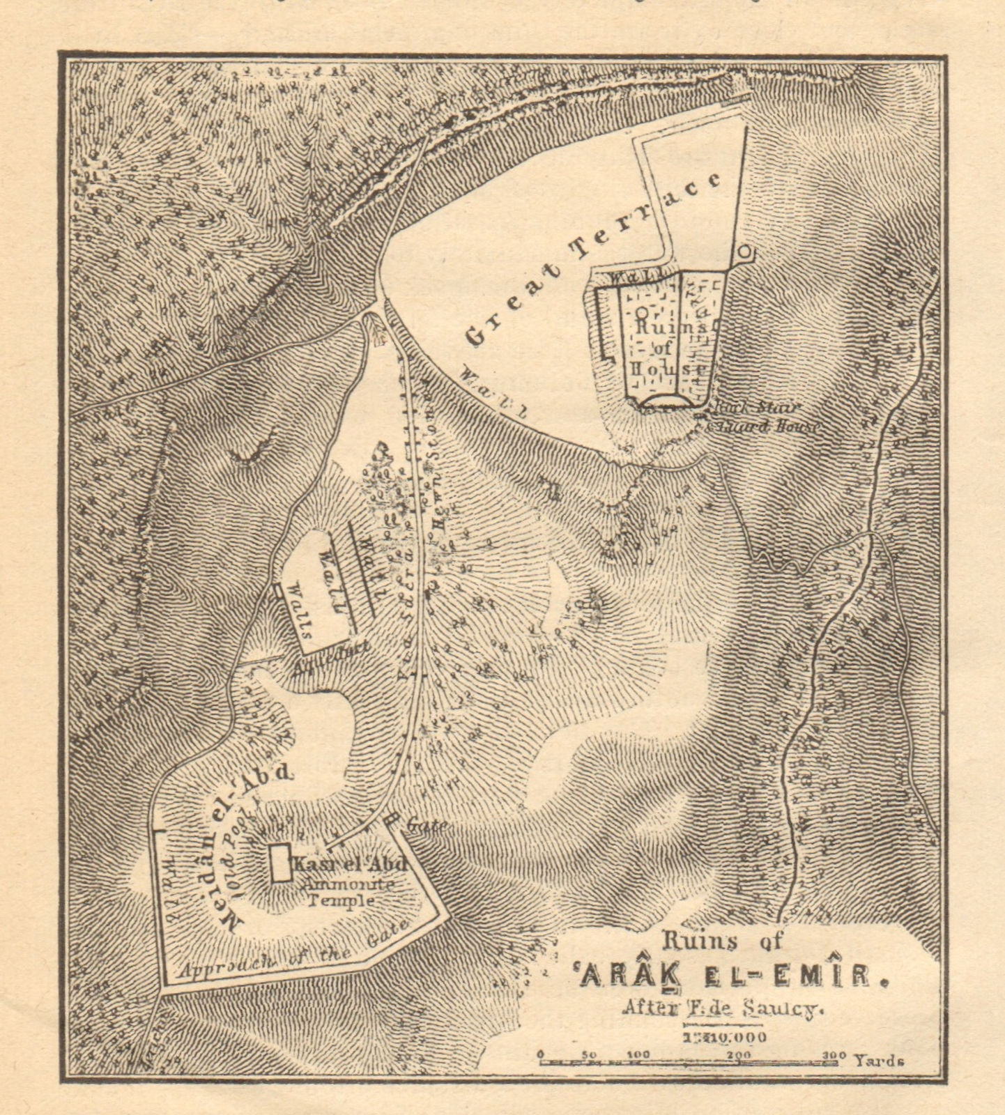 Arak el-Emir. Iraq al-Amir, Amman. Caves of the Prince. Jordan. SMALL 1912 map