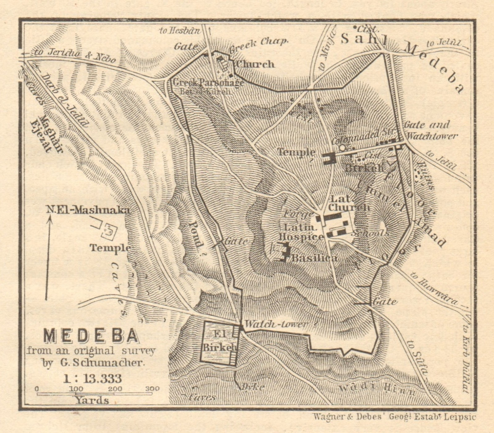 Madaba antique town city plan. Jordan. SMALL 1912 old map chart