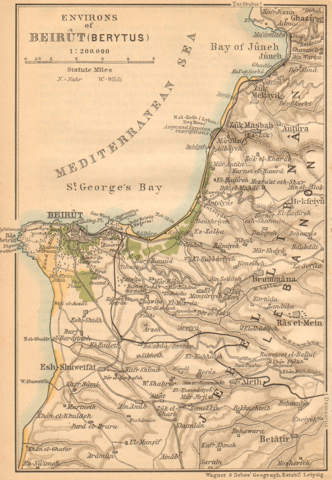 Beirut & environs. Beyrouth Jounieh. Lebanon 1912 old antique map plan chart