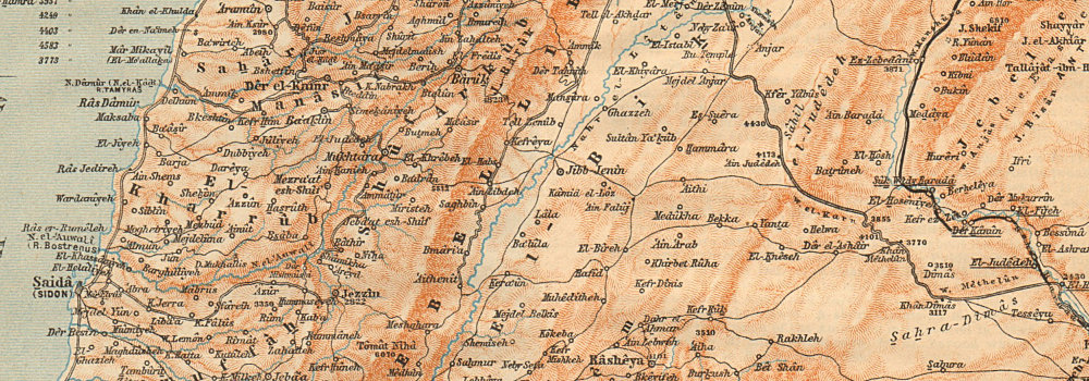 Beirut Damascus Sidon Tyre 1912 old map Southern Lebanon & western Syria 