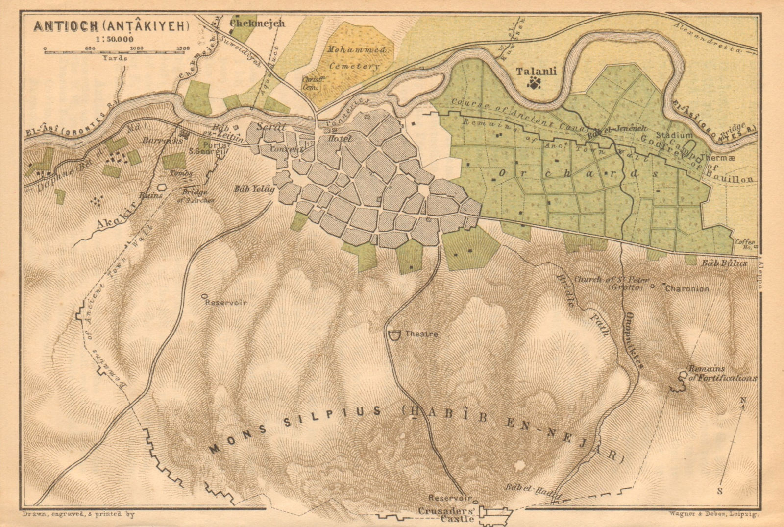 Antioch / Antakya antique town city plan. Turkey 1912 old map chart