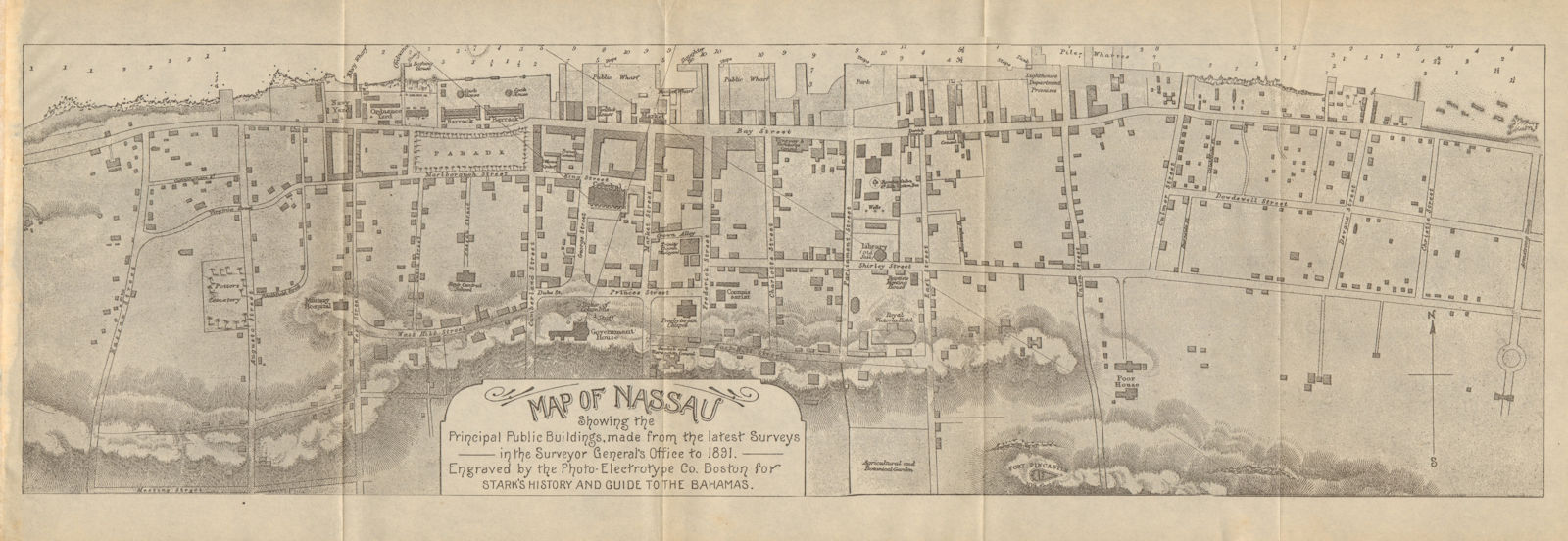 Antique town city plan of NASSAU, BAHAMAS by Stark 1891 old map chart