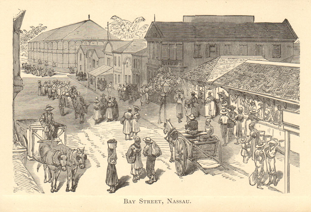 Bay Street, Nassau, BAHAMAS 1891 old antique vintage print picture