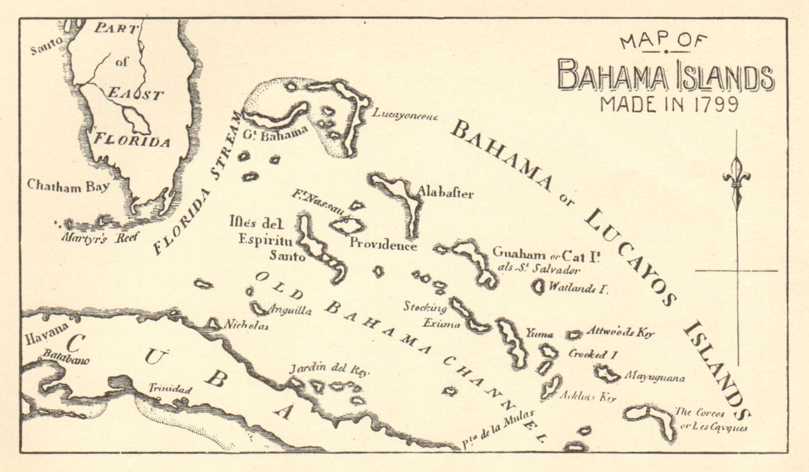 Reproduction of a 1799 Map of the Bahamas Islands 1891 old antique chart