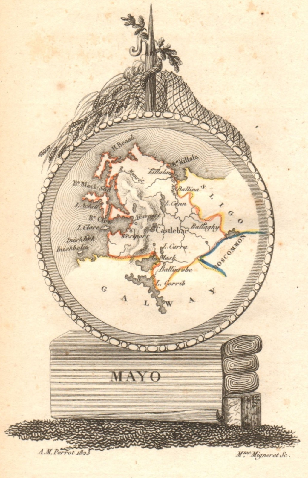 MAYO antique county map by PERROT. Connaught 1824 old plan chart