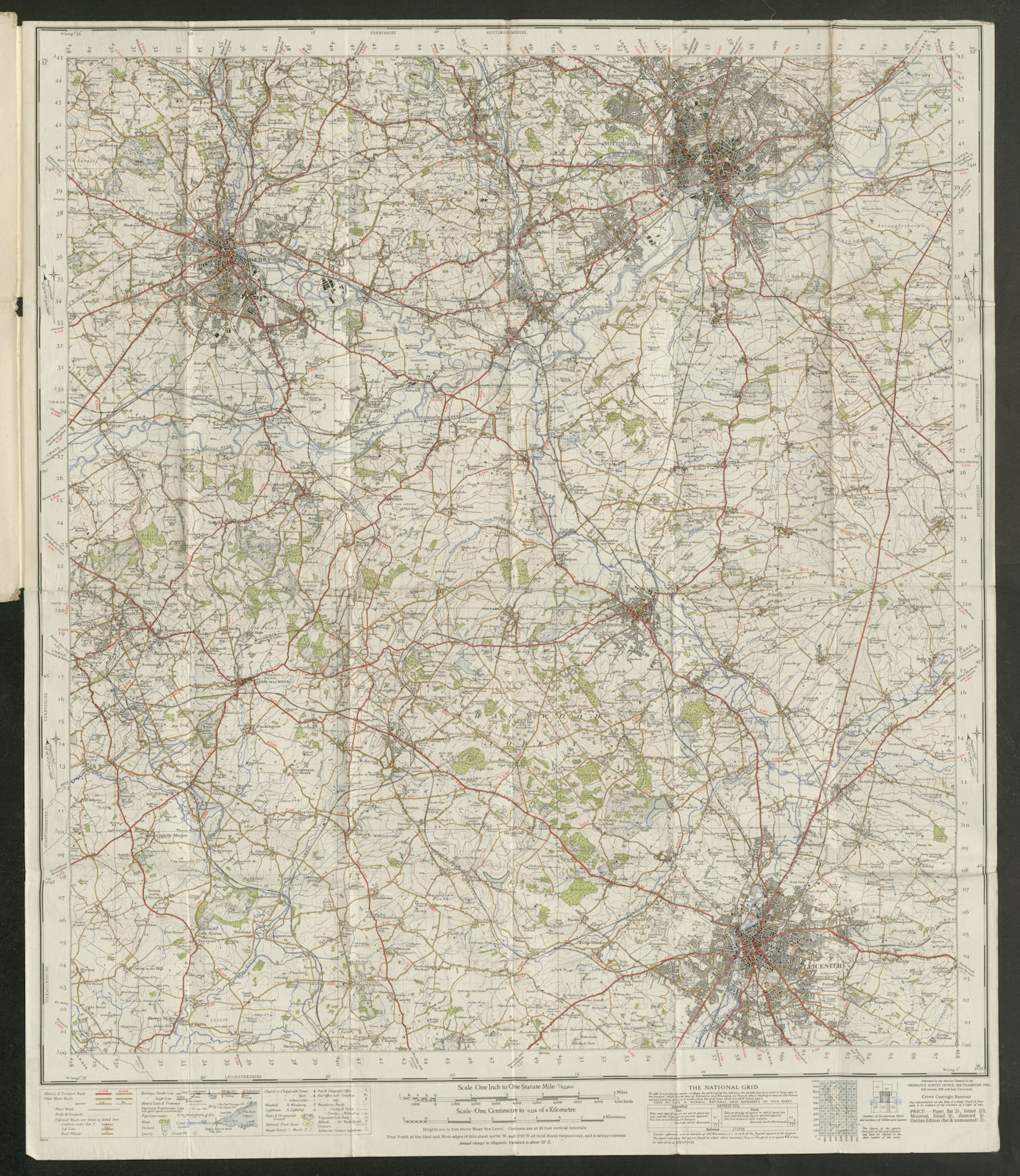 Derby Nottingham Leicester Sheet 121 East Midlands ORDNANCE SURVEY 1946 map