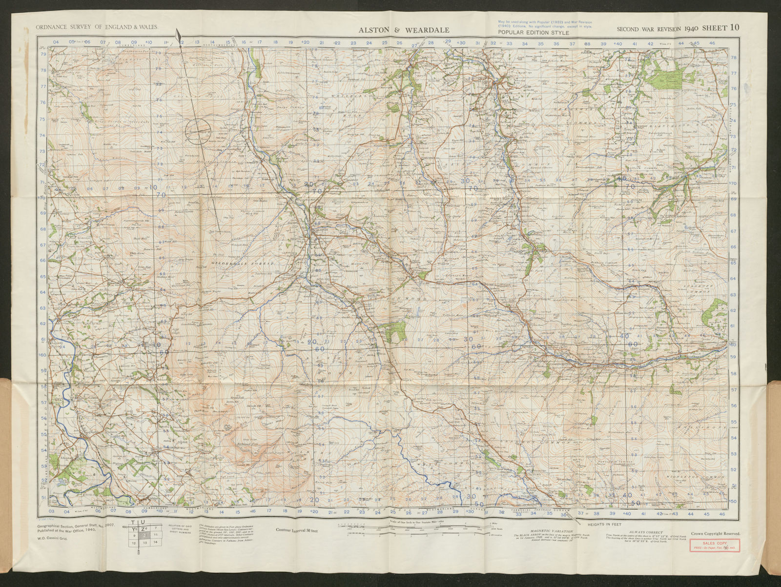 Alston & Weardale Sheet 10 War Revision North Pennines ORDNANCE SURVEY 1940 map