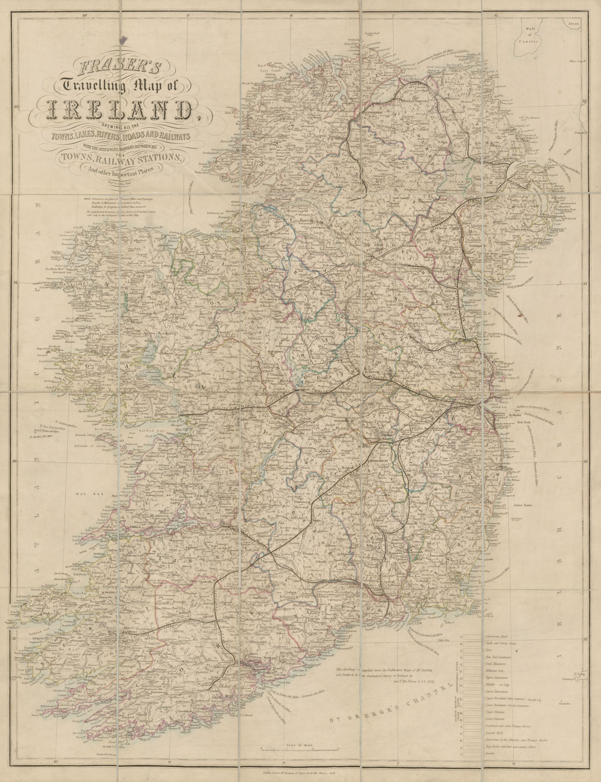 Fraser's travelling map of Ireland, by James Fraser / A. Hay 1854 old