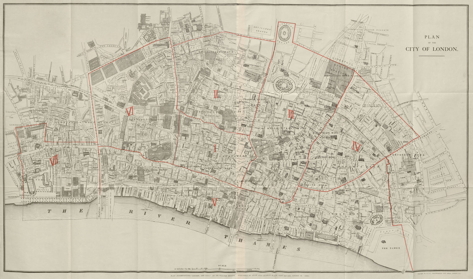 Associate Product Plan of the City of London, by Walter Besant. LARGE 128x76 cm 1910 old map