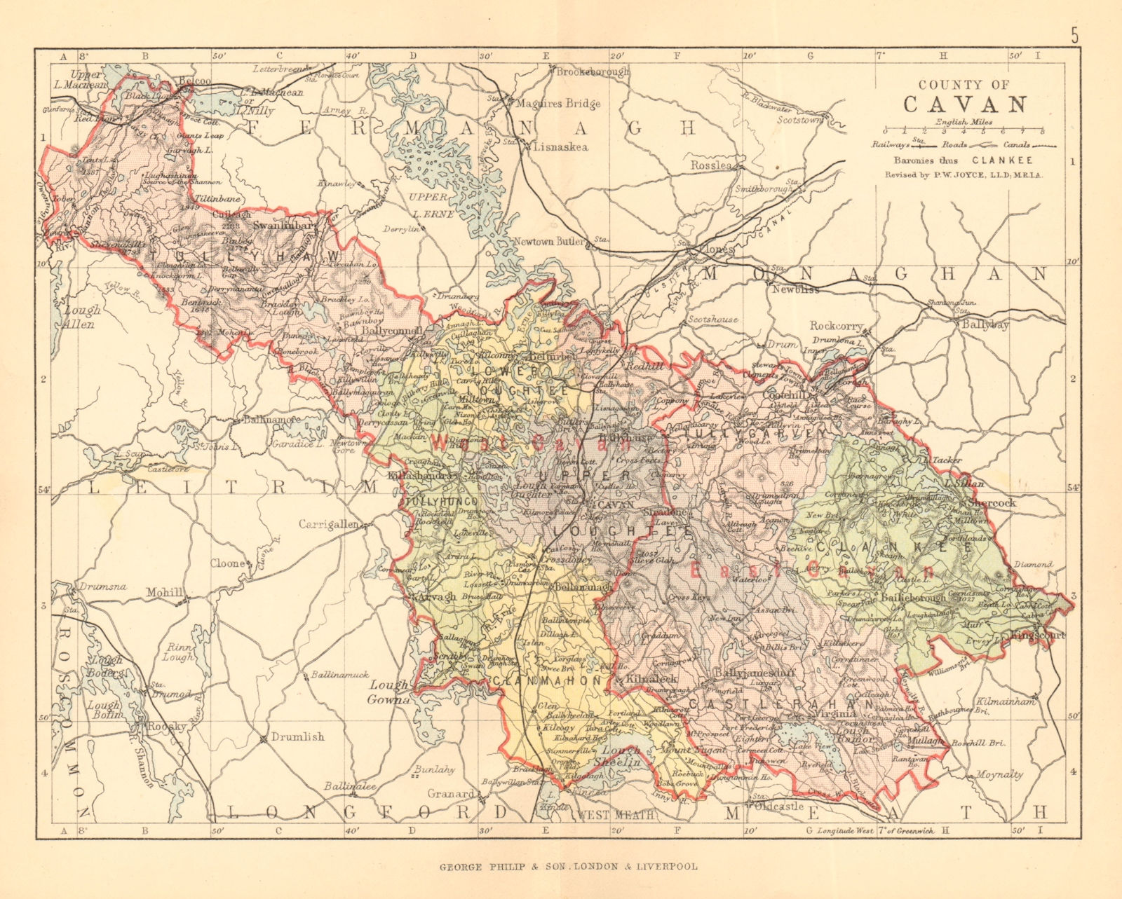 COUNTY CAVAN. Antique county map. Ulster. Ireland. BARTHOLOMEW 1886 old