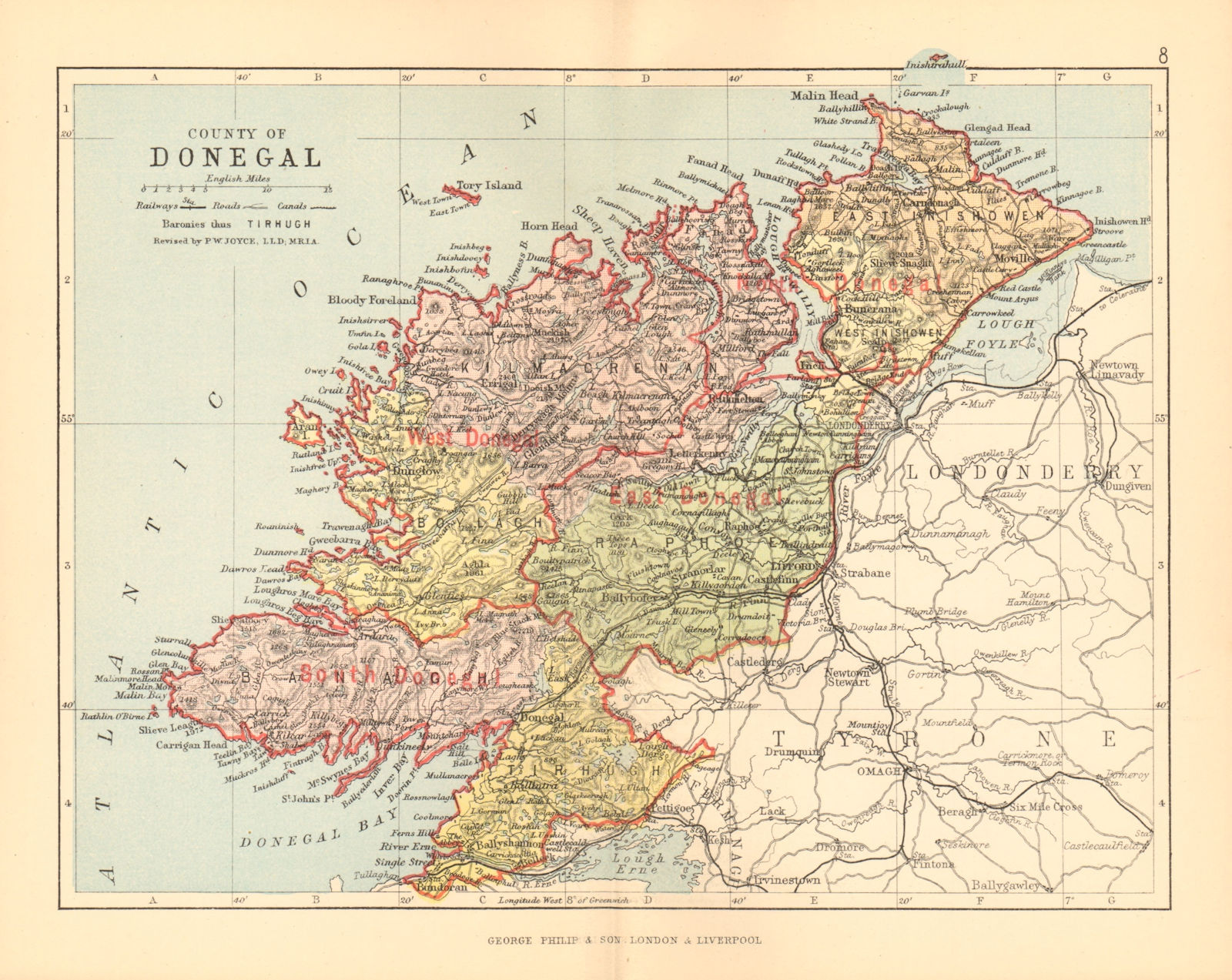 Associate Product COUNTY DONEGAL. Antique county map. Ulster. Ireland. BARTHOLOMEW 1886 old