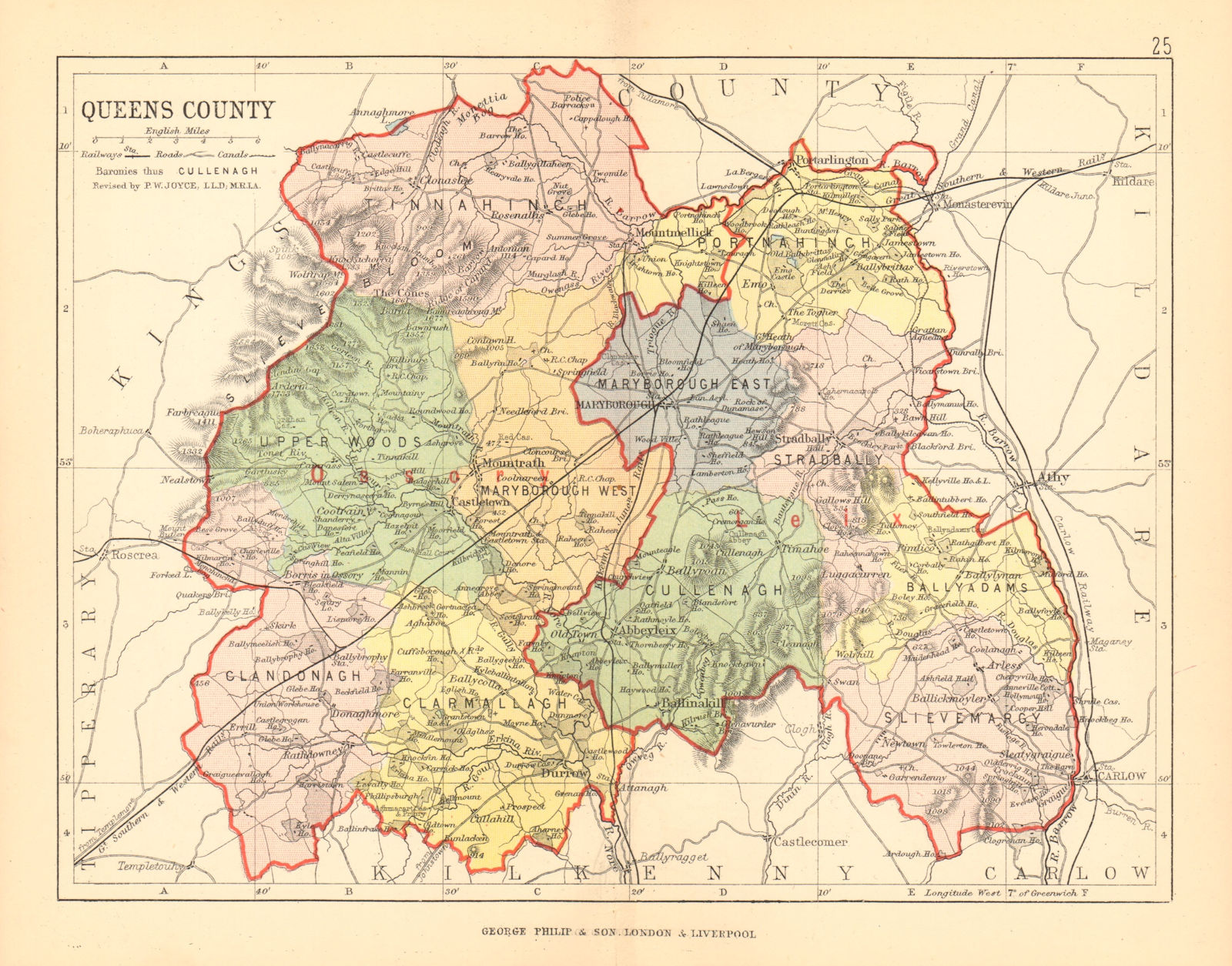 QUEENS COUNTY (LAOIS) . Antique county map. Leinster. Ireland. BARTHOLOMEW 1886