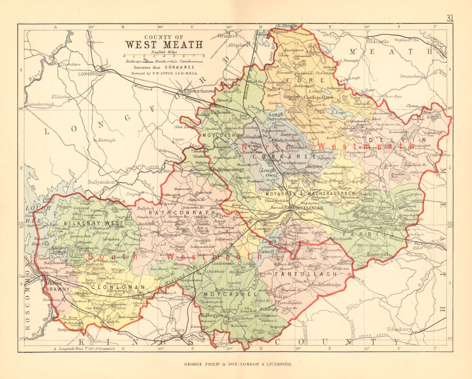Associate Product COUNTY WESTMEATH. Antique county map. Leinster. Ireland. BARTHOLOMEW 1886
