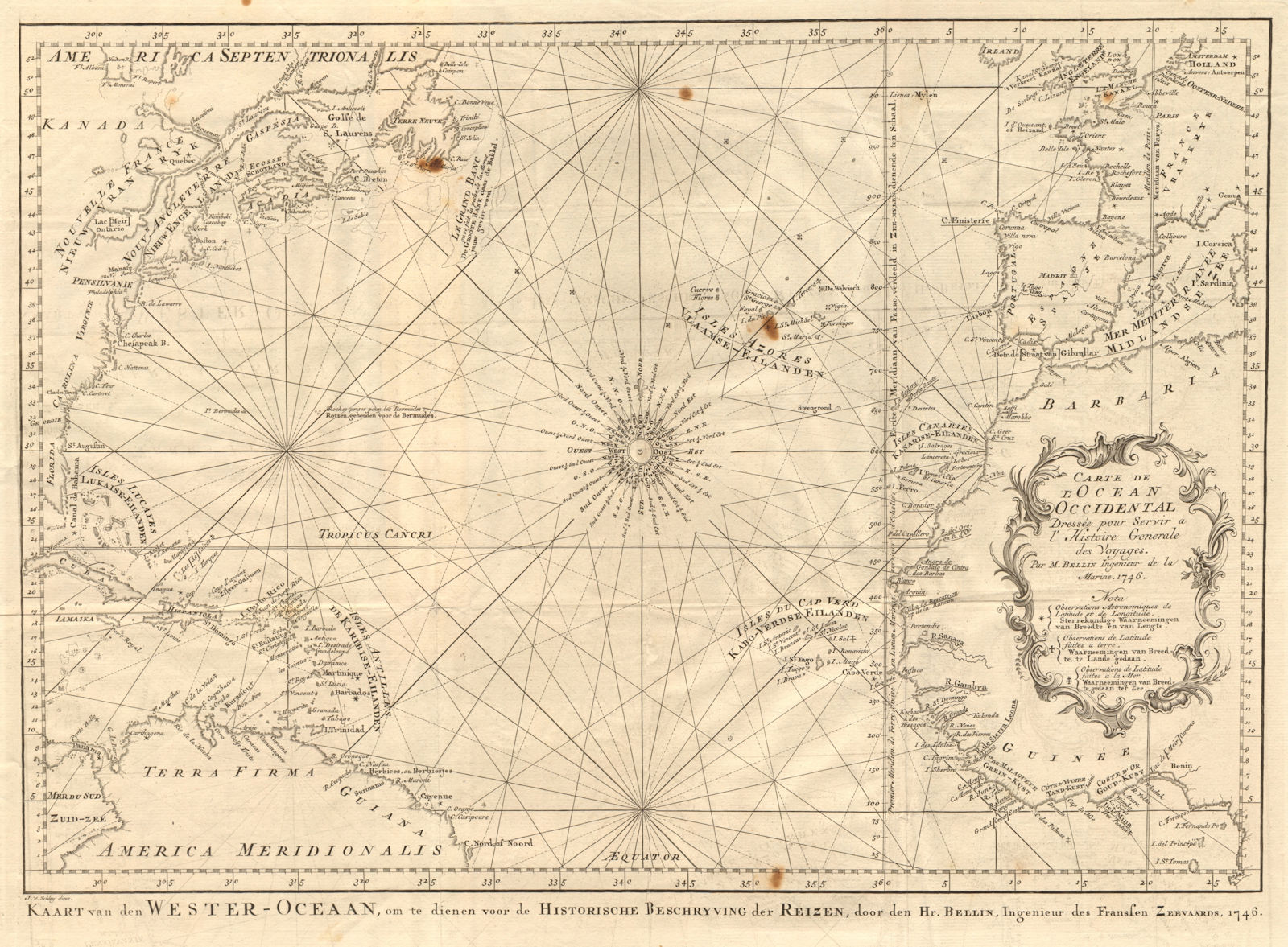 Associate Product 'Carte de l’Ocean Occidental'. North Atlantic Ocean. BELLIN/SCHLEY 1747 map