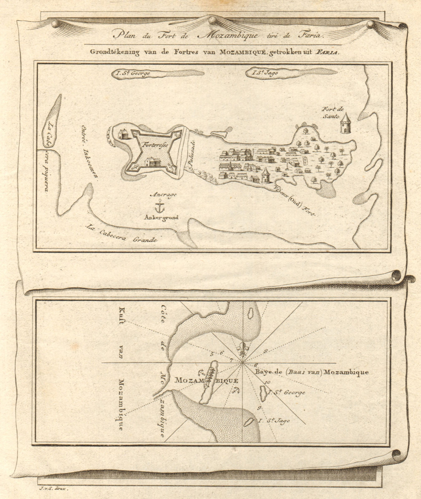 'Plan du Fort de Mozambique' Island. Sao Sebastiao. BELLIN/SCHLEY 1747 old map