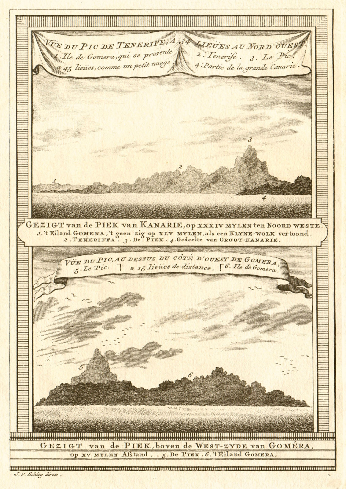 Mount Teide, Tenerife, Canary islands. From NW & behind Gomera. SCHLEY 1747