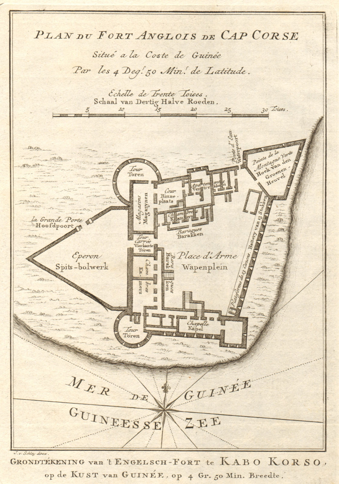 Associate Product 'Fort Anglois de Cap Corse'. Cape Coast Castle, Ghana BELLIN/SCHLEY 1748 map