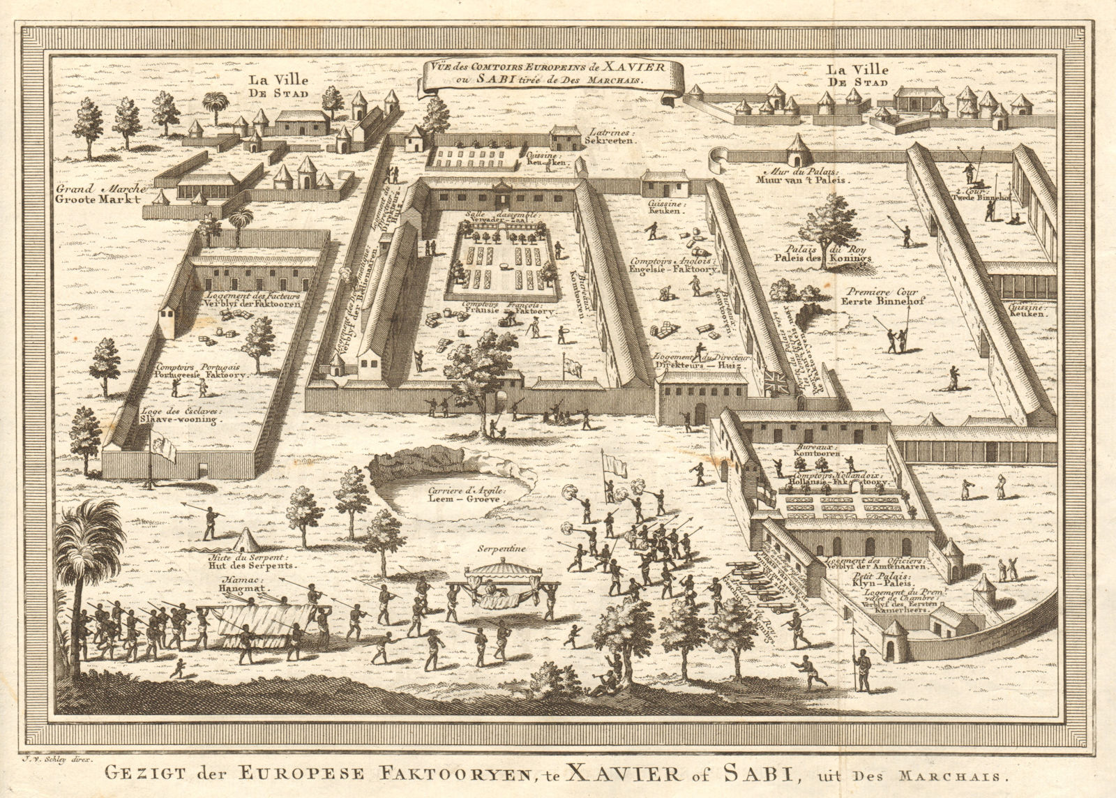 'Comptoirs Européens de Xavier ou Sabi'. Ouidah Benin. BELLIN/SCHLEY 1748 map