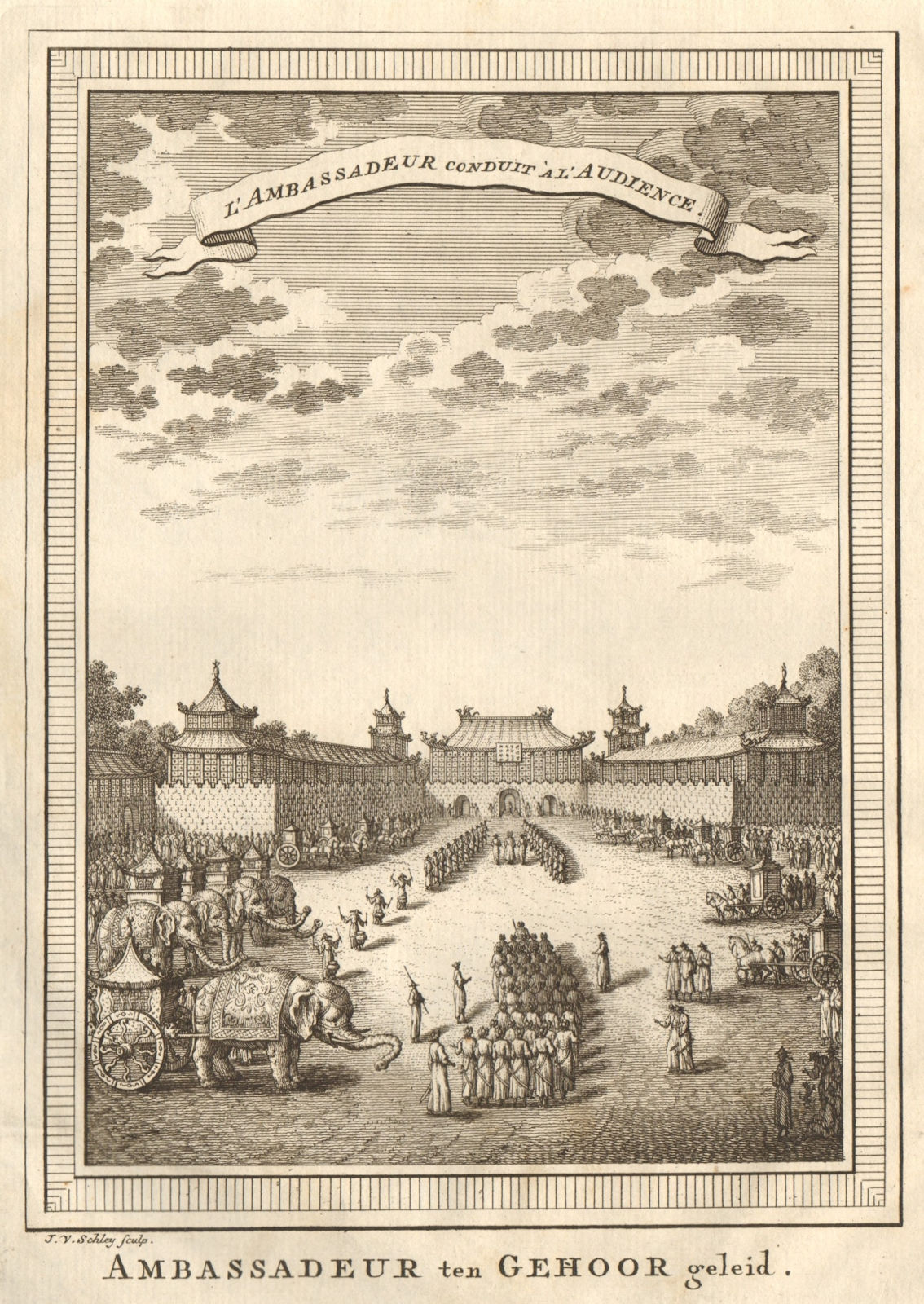 'L'Ambassadeur conduit à l’audience'. Ambassador Montanus Beijing. SCHLEY 1749