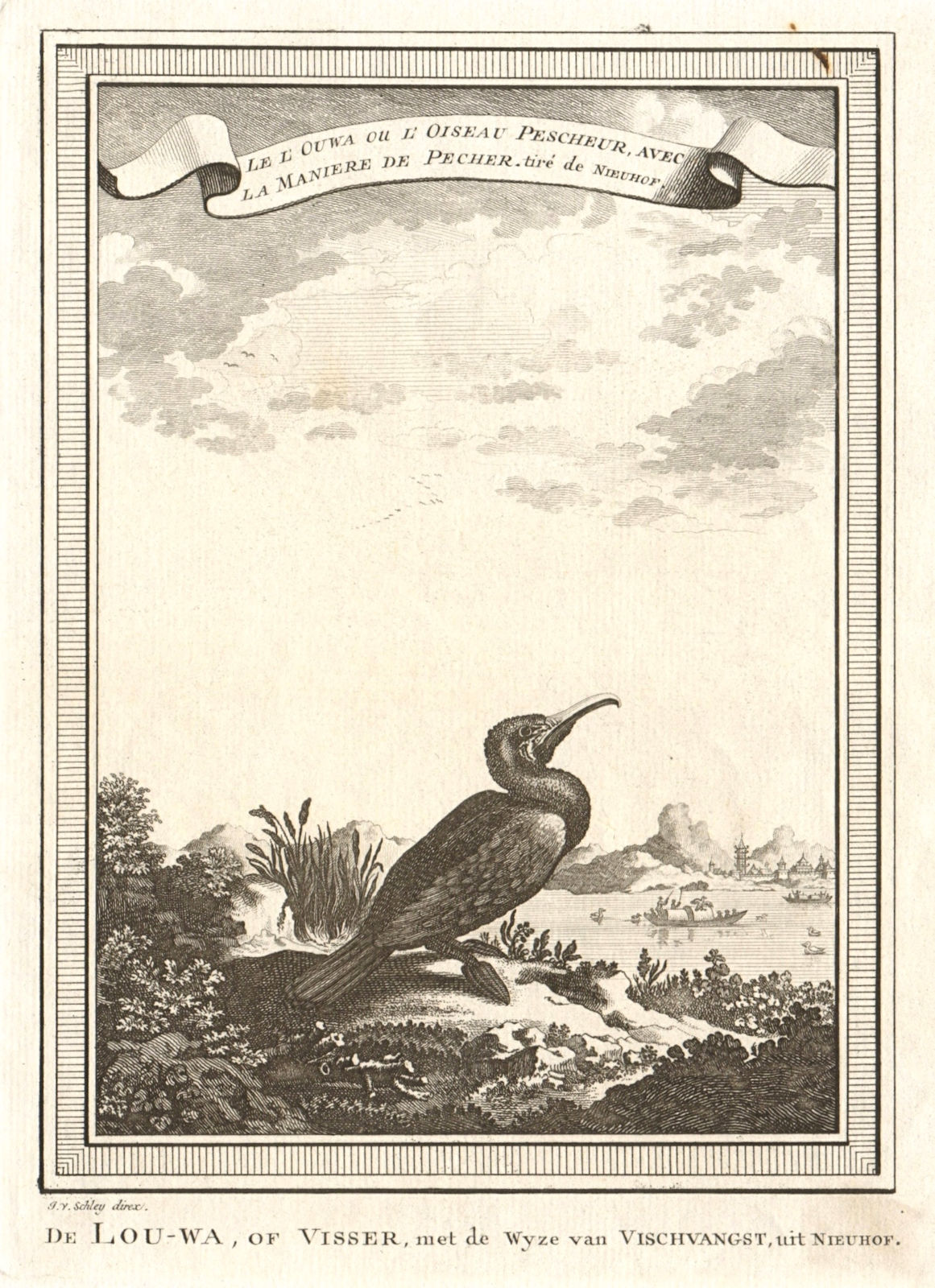 Associate Product China. The Cormorant or fishing bird, with the method of fishing. SCHLEY 1749