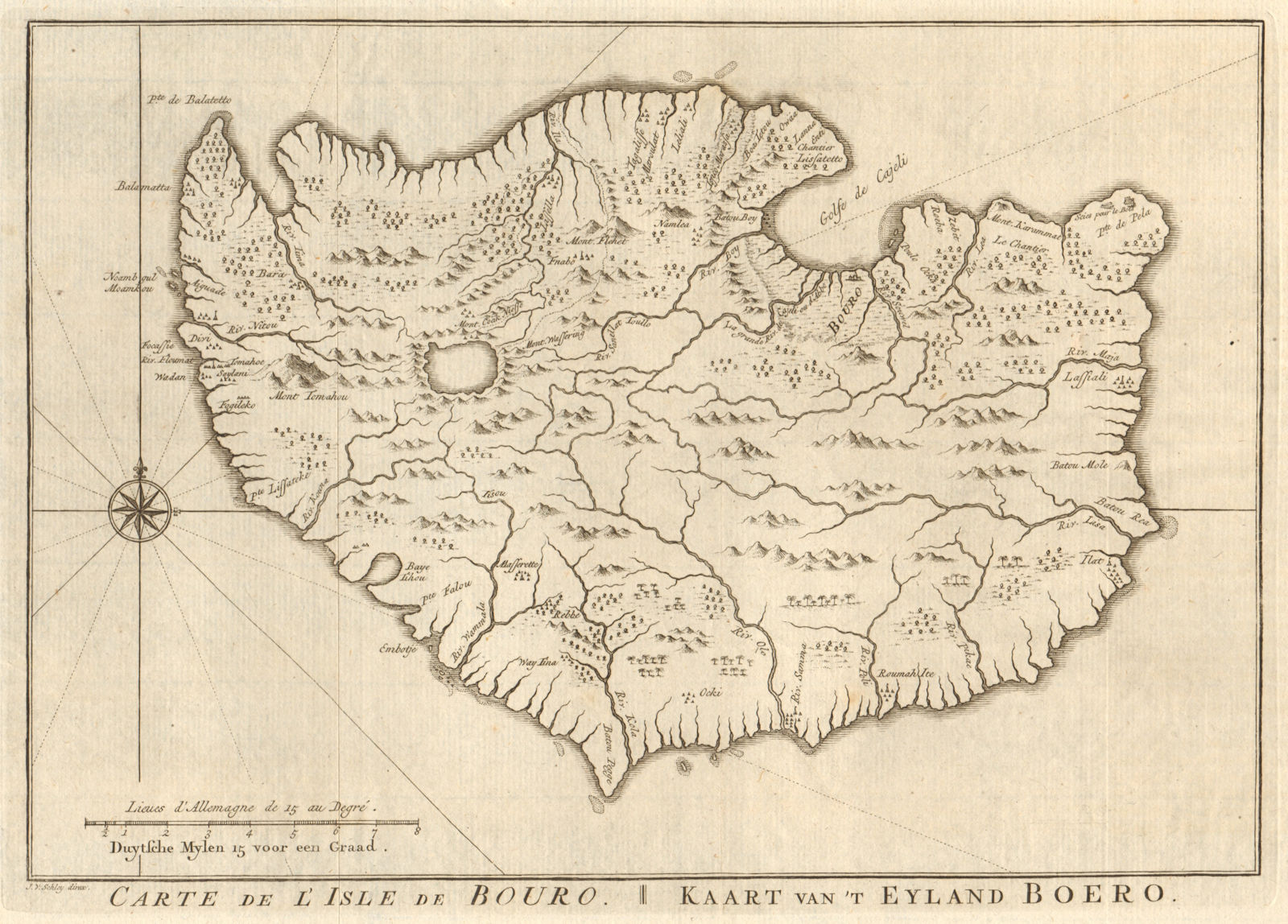 Associate Product 'Carte de I’lsle de Bouro'. Buru island, Molucca/Maluku. BELLIN/SCHLEY 1755 map