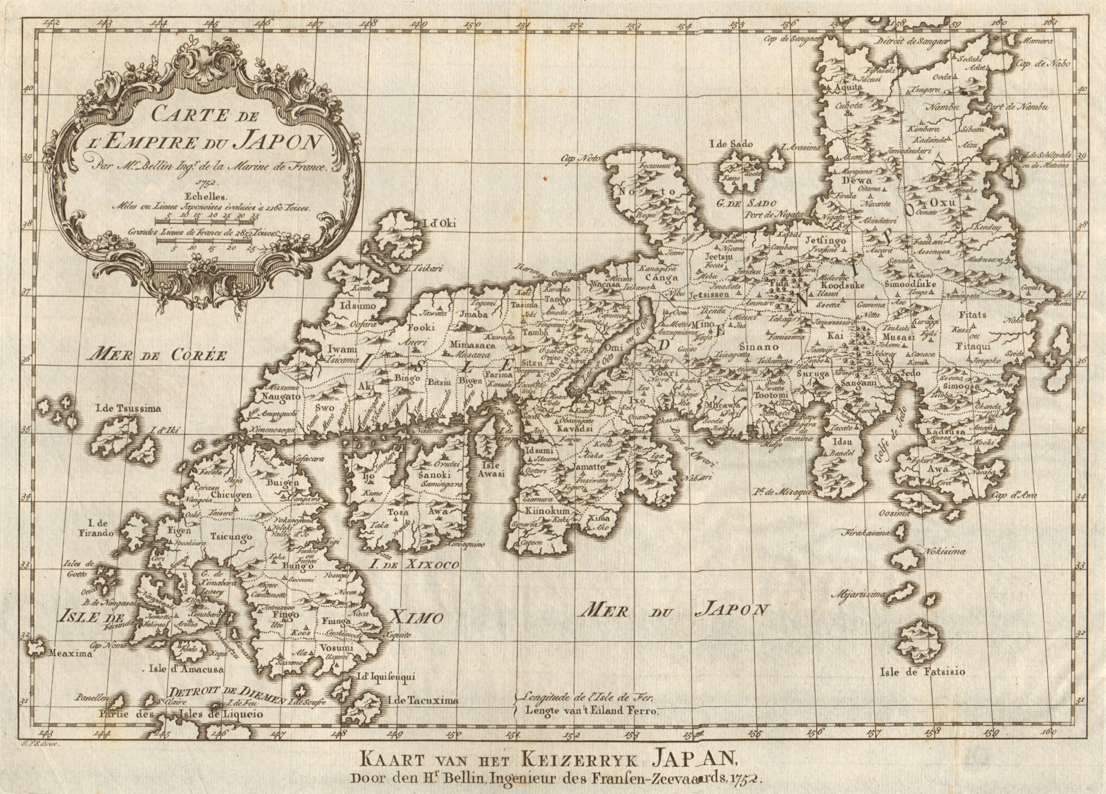 Associate Product 'Carte de l’Empire du Japon'. Empire of Japan. BELLIN / SCHLEY 1756 old map