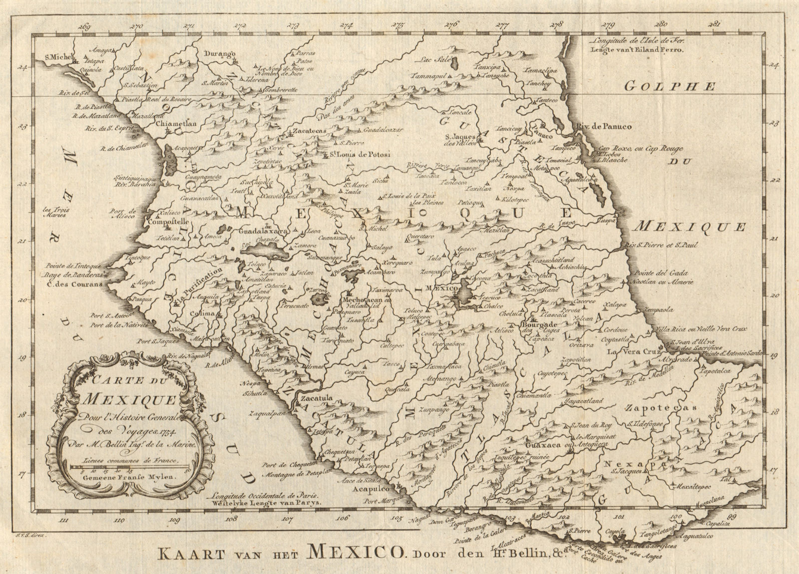 Associate Product 'Carte du Mexique'. Central Mexico. BELLIN / SCHLEY 1758 old antique map chart