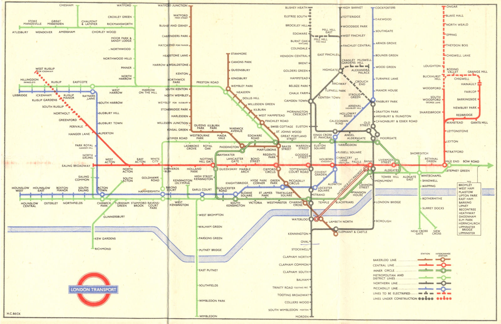 Associate Product LONDON. Underground Tube map; Harry Beck 1948 old vintage plan chart