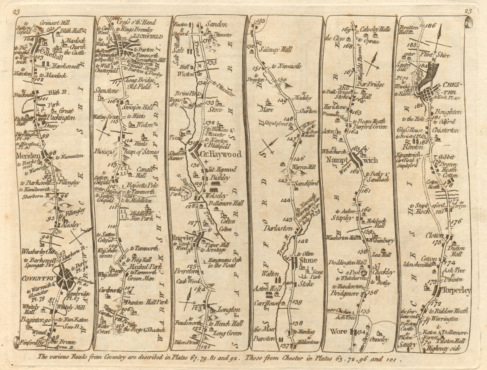 Coventry Lichfield Gt Haywood Barlaston Nantwich Chester KITCHIN road map 1767