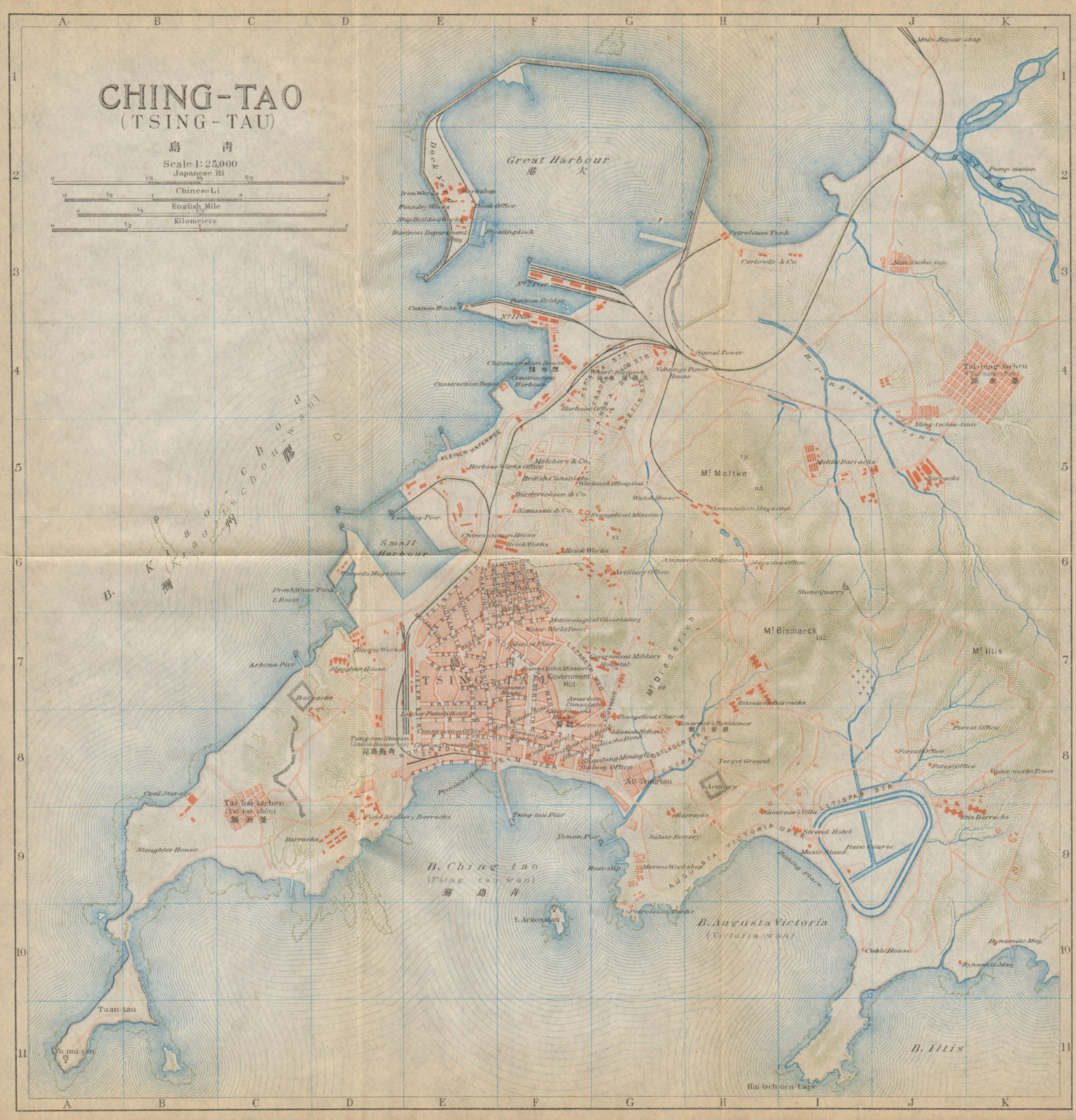 Associate Product 'Ching-tao (Tsing-tau)'. Qingdao antique town city plan. China 1915 old map