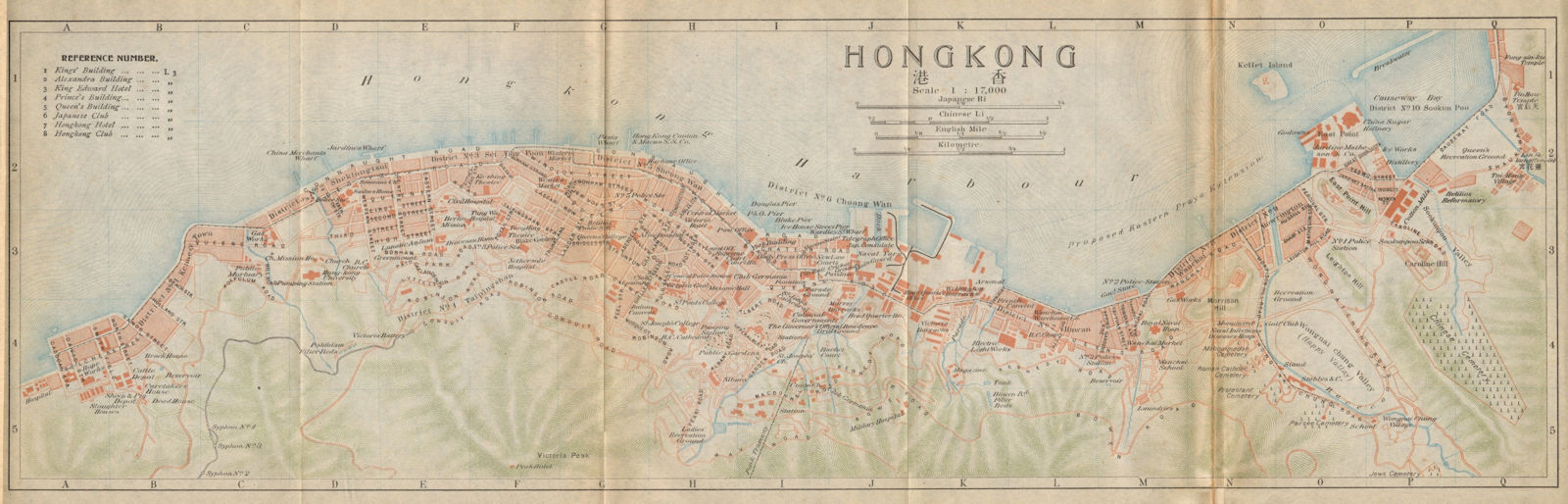 'Hongkong'. Victoria, Hong Kong island antique town city plan. China 1915 map