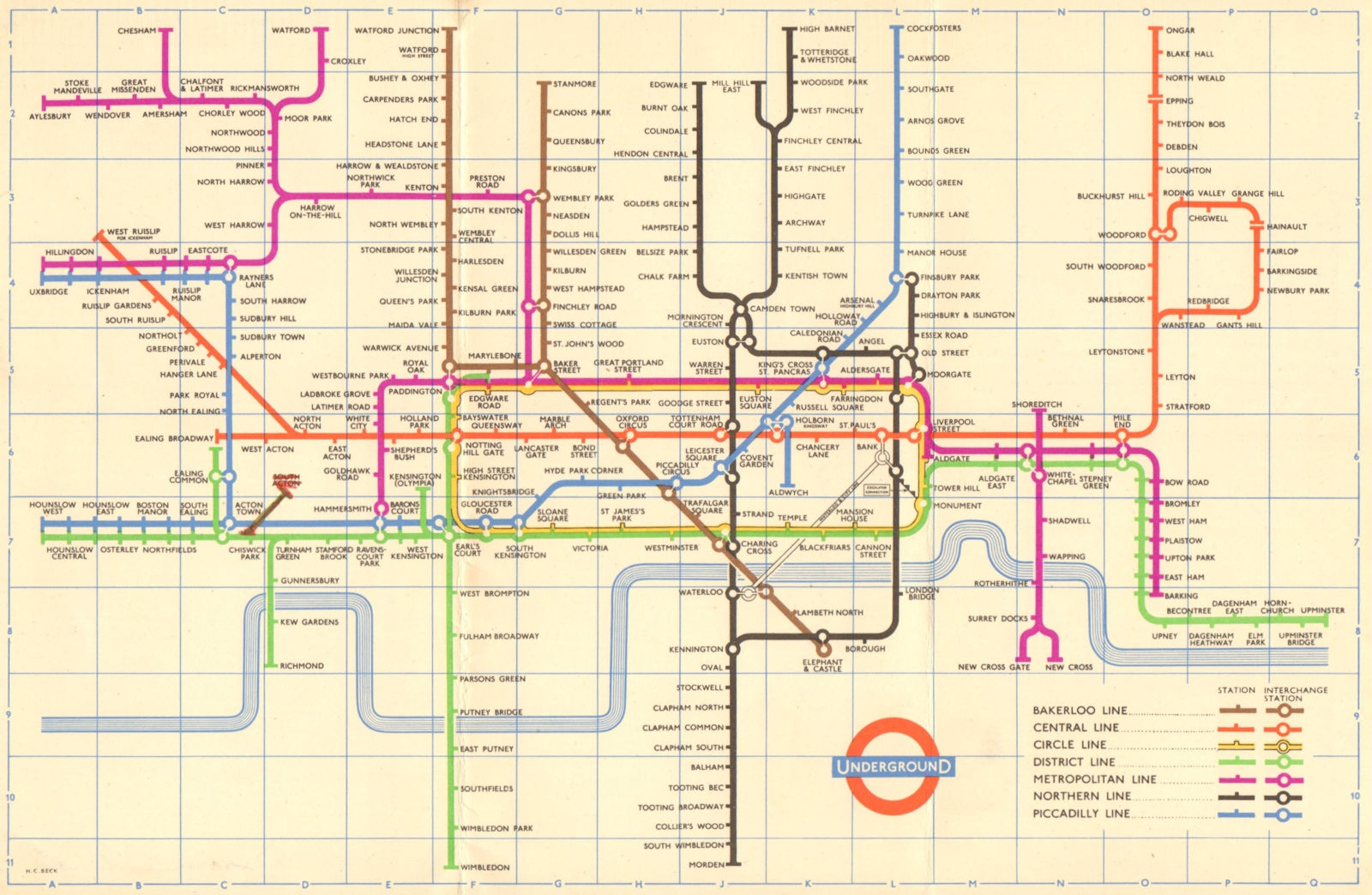 Associate Product LONDON UNDERGROUND tube map plan. South Acton. Aylesbury. Ongar. HARRY BECK 1958