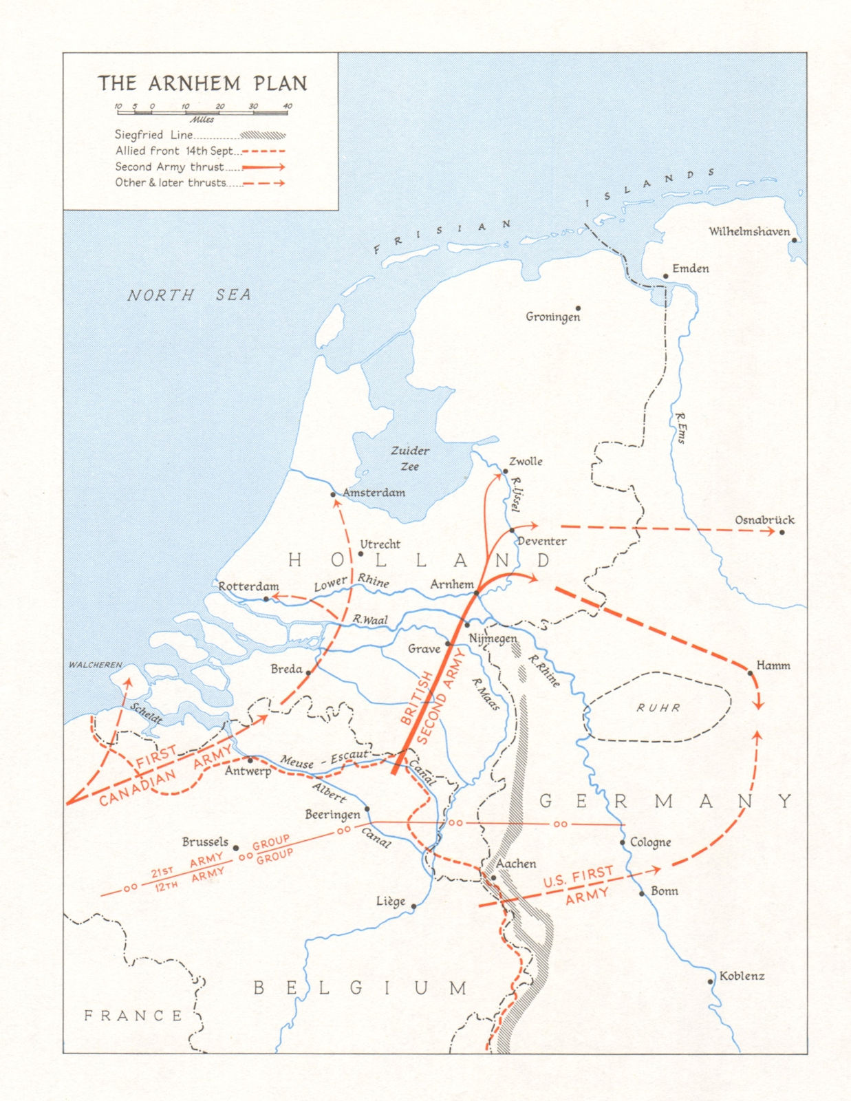 Battle of Arnhem. September 1944. Second World War. Market Garden 1968 old map