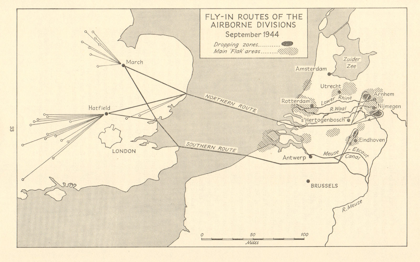 Associate Product Battle of Arnhem. Airborne Divisions fly-in routes September 1944 1968 old map